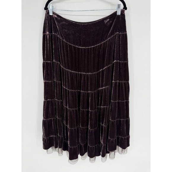 Garnet Hill Dresses & Skirts - GARNET HILL VINTAGE VELVET TIERED MIDI SKIRT SZ 14 Y2K WHIMSIGOTH ROMANTIC FAIRY